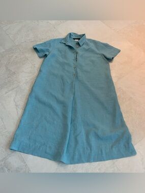 Harvé Benard Soft Teal Linen A-line Dress sz 16